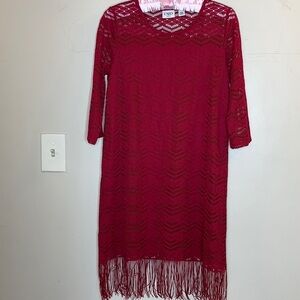 Cato Girls Red Chevron Lace Fringe Shift Dress Size XL 18 Youth